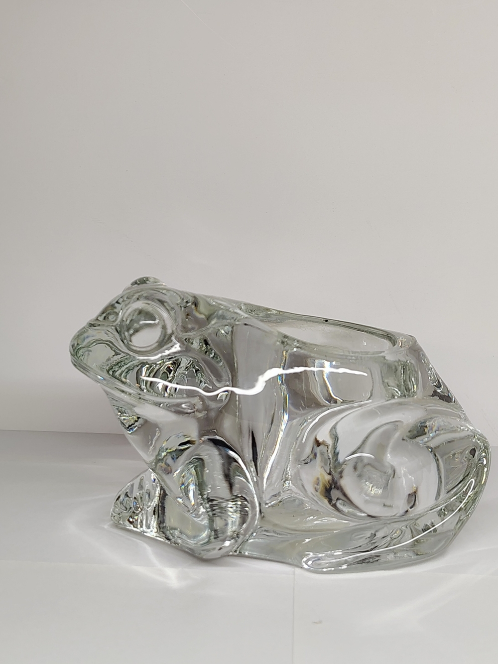 1970's Indian Clear Glass Frog.  Votive Candle Holder.  A Good Paper Weight.